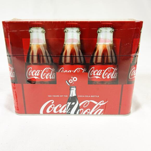 Vtg Coca Cola 100 Years Of The Bottle Tin Box w/ Recipe Cards New Sealed - Picture 5 of 7